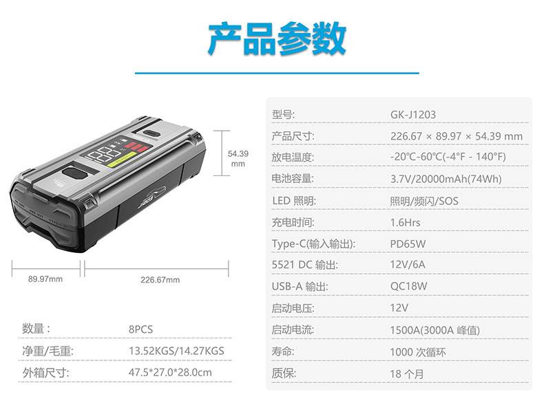 汽车应急启动电源-格睿铠铂GK-J1203,12v/3000A 强起启动电源  第2张